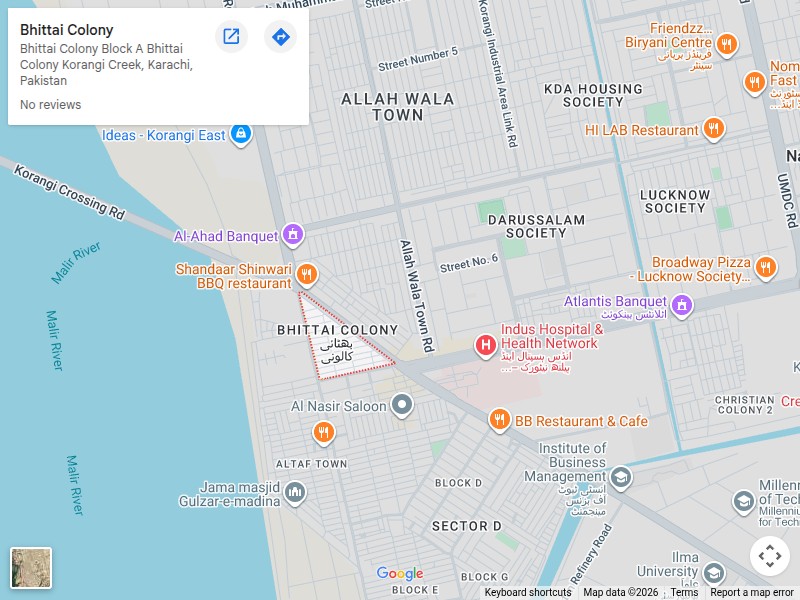 Map showing Branch 2 — Bhittai Colony, Korangi Creek, Karachi